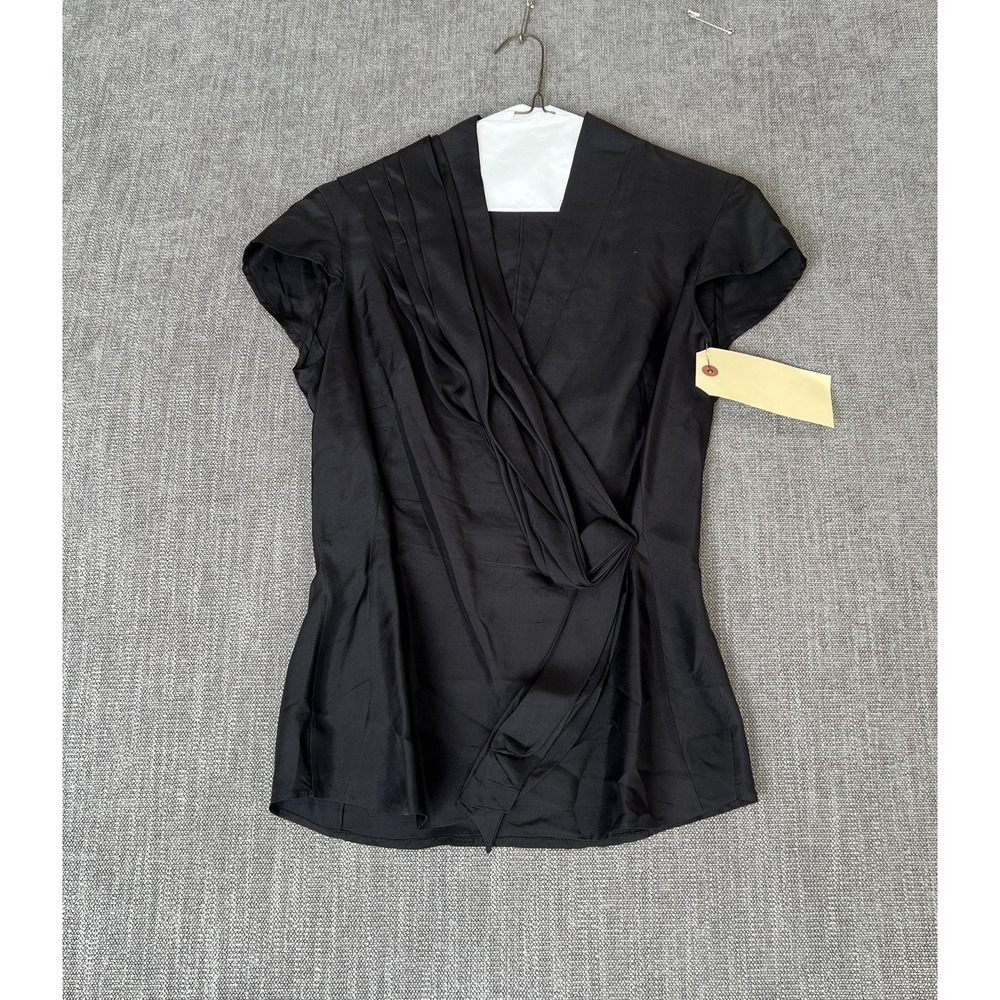 Antonio Berardi Blouse Top Womens M Black Pleated Draped Cap Sleeve Casual Chic